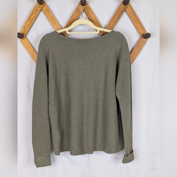 Peruvian Connection Wide Neck Pima Cotton Olive Green Waffle Knit Sweater - Picture 2 of 8